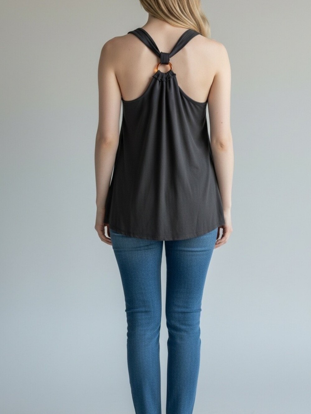 Papermoon Stitch Fix Black Racerback Tank Top Tortoise Ring Detail. NWT